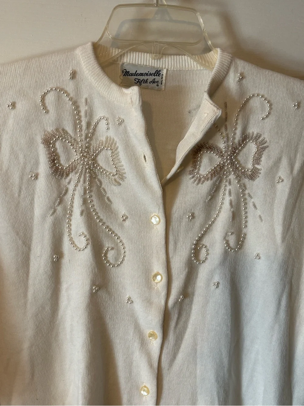 Vintage White Embellished Bow Cardigan Sweater